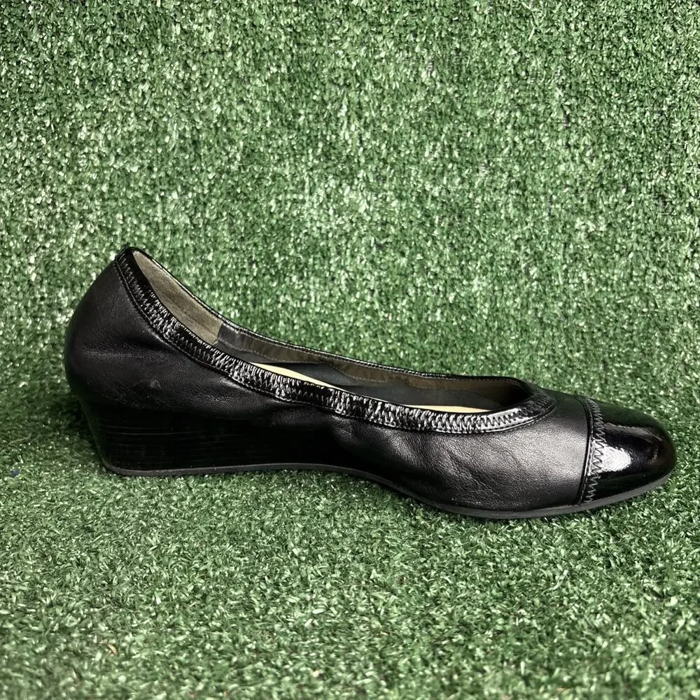 NEW Cole Haan Women Air Tali Pump Size 10.5 Black Leather Low Wedge Slip On Shoe - Picture 6 of 10